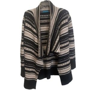 Alice + Olivia Wool Fair Isle Tan & Cream Knit Open Front Cardigan